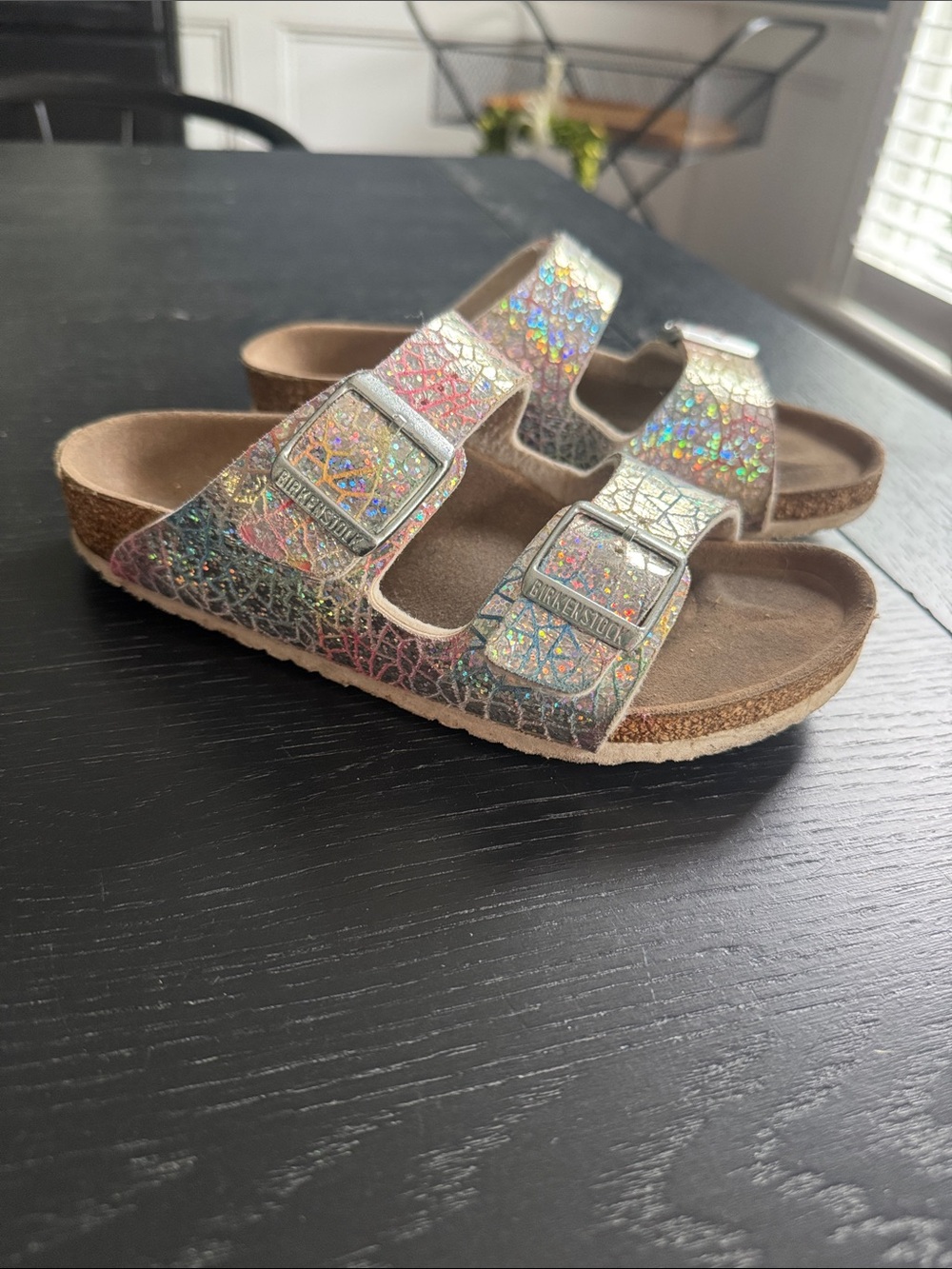 Birkenstock Kids Holographic Iridescent Two-Strap Sandals
